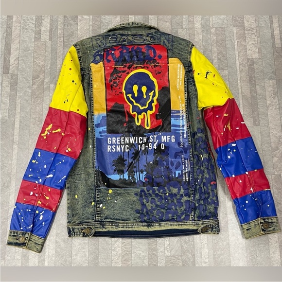 NWT Reason Clothing Art Canvas Denim Jacket Size Medium - Picture 3 of 9